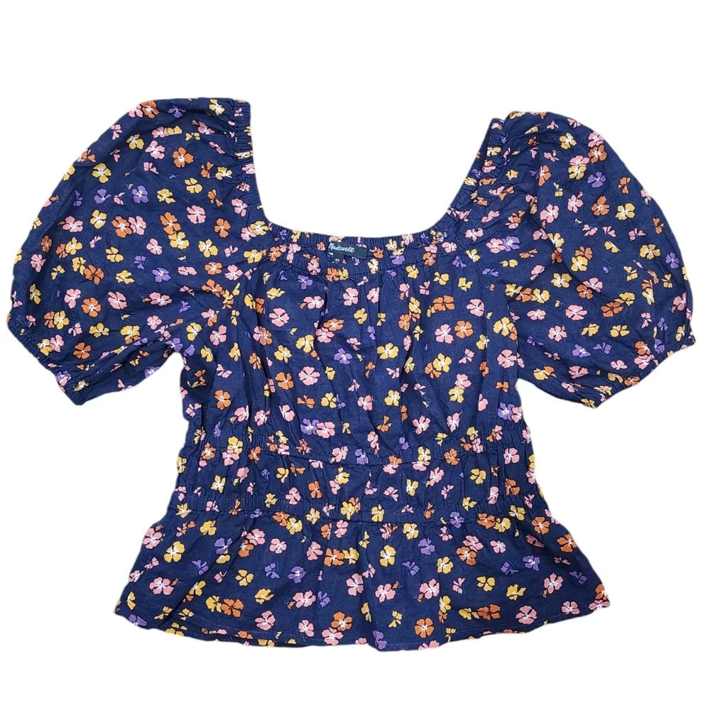 Madewell Smocked Waist Aloha Floral Puff Sleeve Crop Top Size XS - Picture 3 of 6